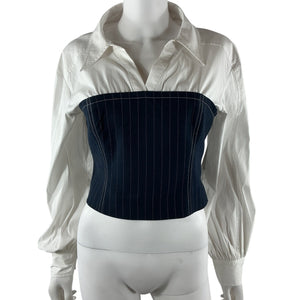 Cinq à Sept Tailored Blue White Levina Blouse Size M