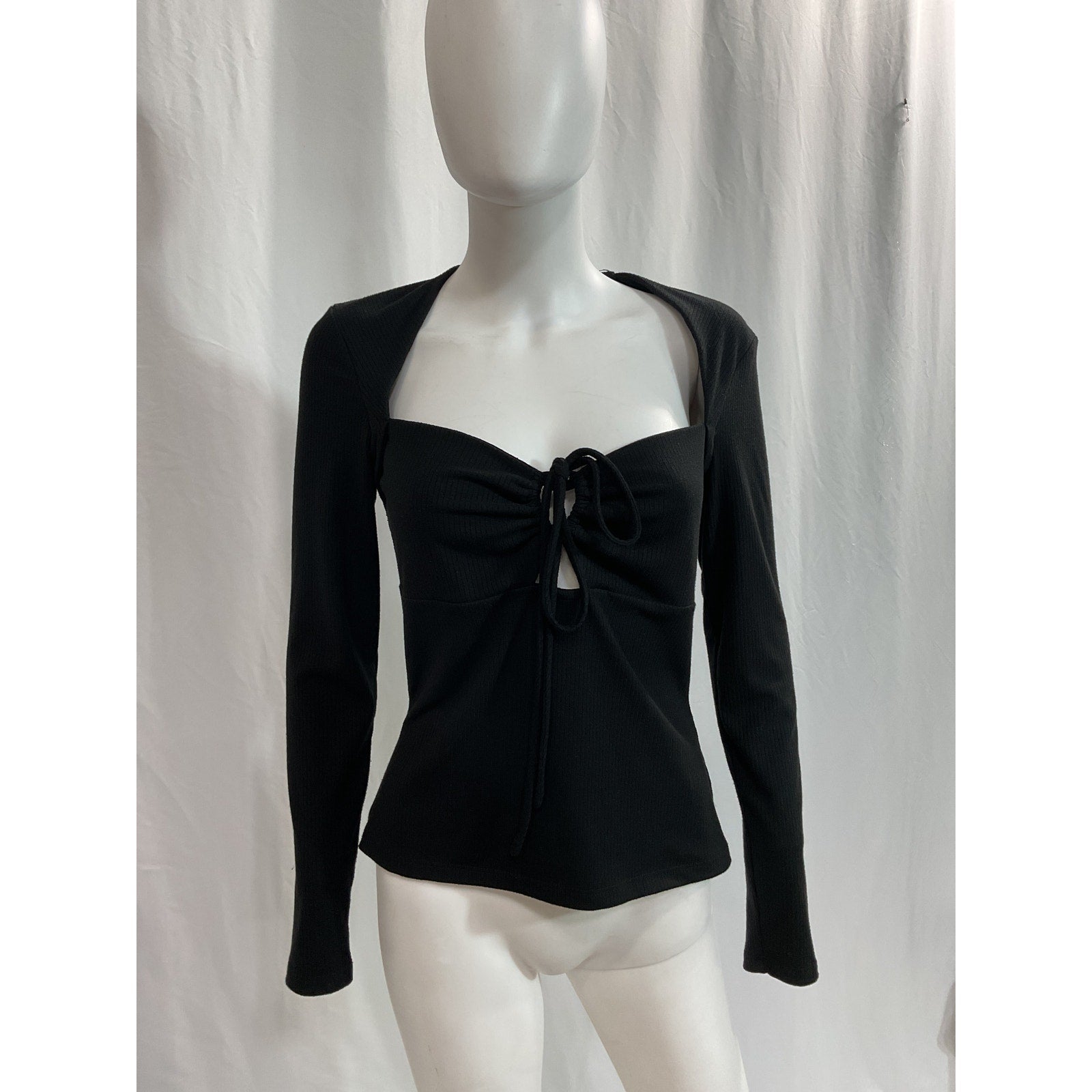 Jonathan Simkhai 'Merritt' Black Front Cutout Long Sleeve Top Size L