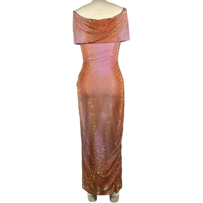 Self-Portrait Embellished Orange Off-Shoulder Midi Dress Size UK 8 / US 4
