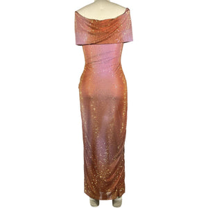 Self-Portrait Embellished Orange Off-Shoulder Midi Dress Size UK 8 / US 4