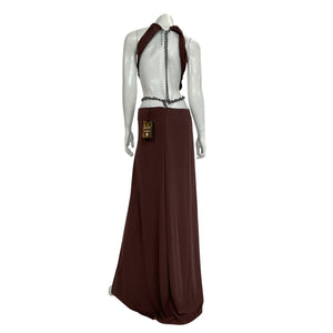 Revolve Embellished Chocolate Brown Moon Maxi Dress Size M NWT