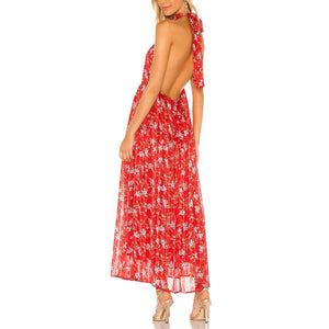 Sabina Musayev 'Hawaii' Halterneck Red Satin Blend Dress Size L