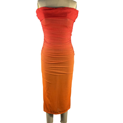 Michael Costello Ombre Orange Sunset Midi Dress Size S