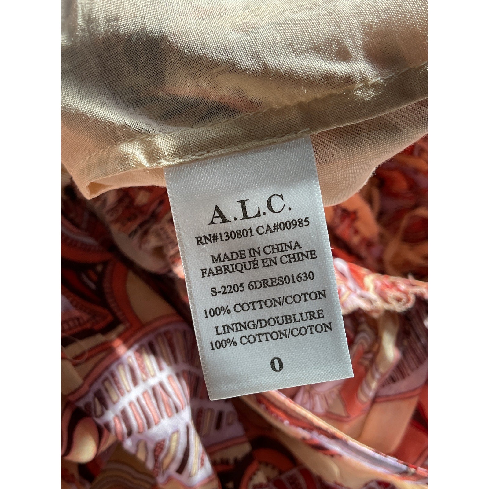 A.L.C. 'Luna' Brown V Neck Cotton Print Dress Size 0 - NWT