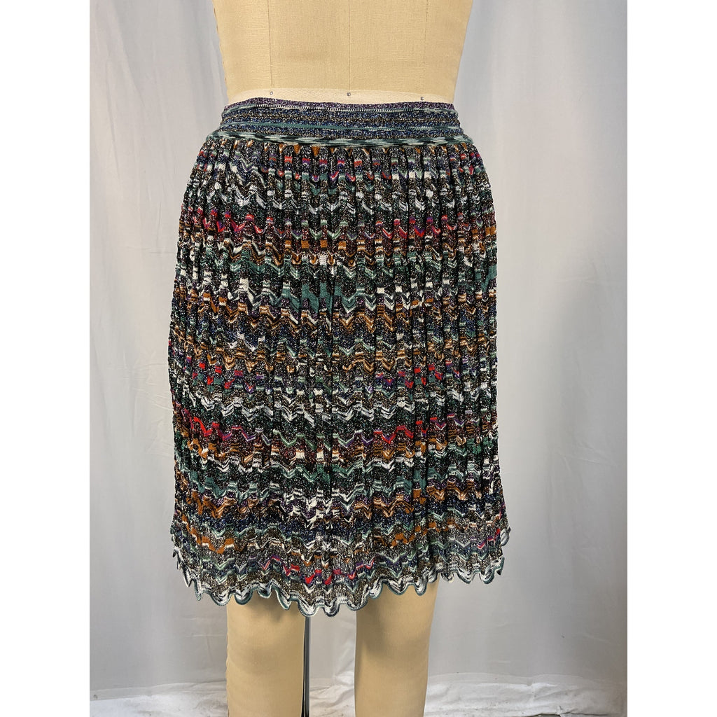 Missoni 'Striped' Green Metallic Crochet-Knit Mini Skirt Size S