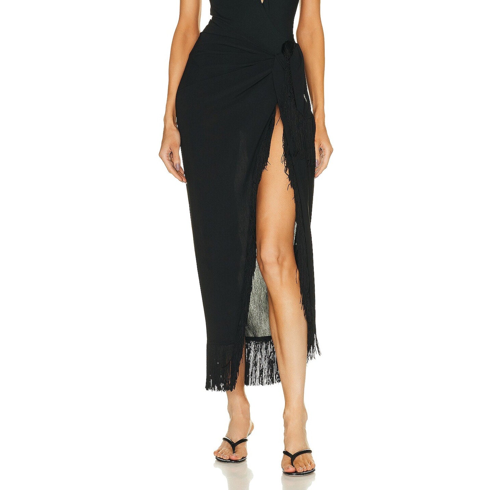 Simkhai 'Clemmy' Black Linen Solid Cover Ups Sarong Skirt Size XS