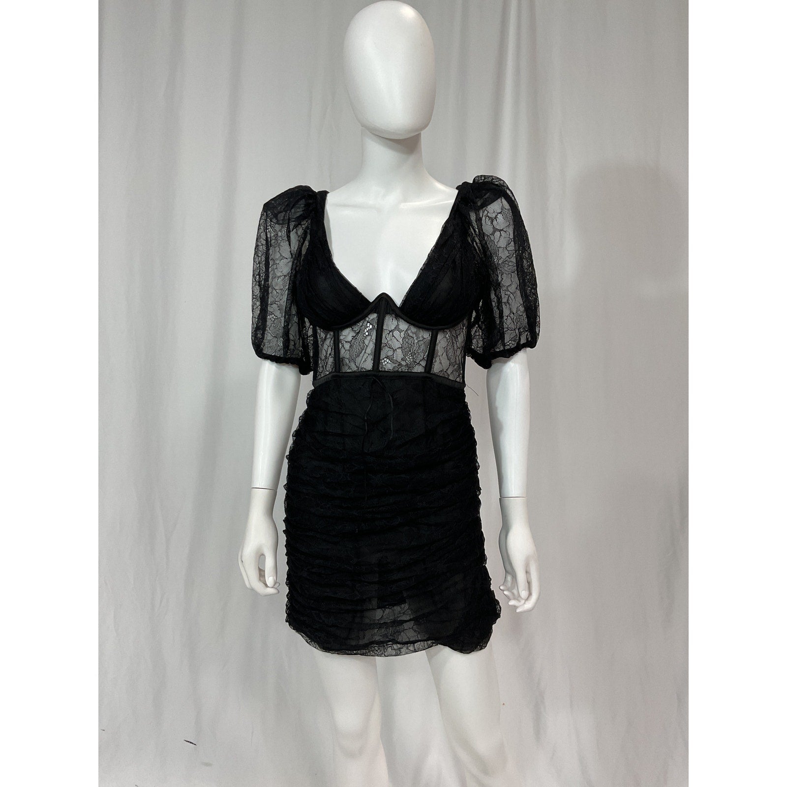 For Love & Lemons Black Puff Sleeve Mini Dress Size M