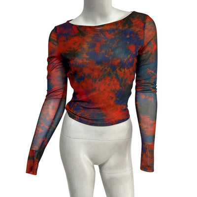 Ronny Kobo Sheer Orange Tye Dye Vera Top Size S