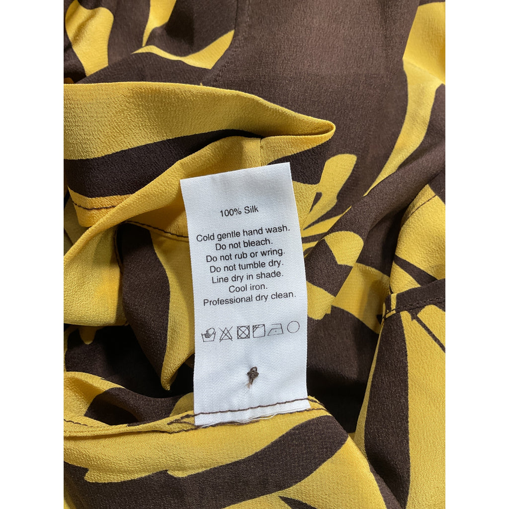 Matteau + Net Sustain Yellow Printed 'Mulberry' Banana Leaf Silk Shirt Size 2
