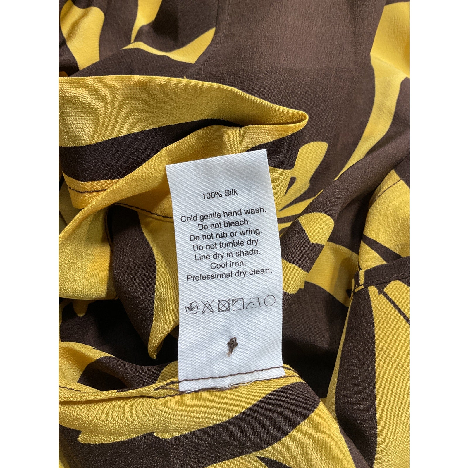 Matteau + Net Sustain Yellow Printed 'Mulberry' Banana Leaf Silk Shirt Size 2