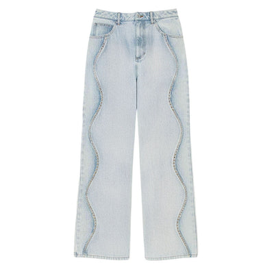 Sandro Embellished Blue Rhinestone Wave Denim Jeans Size 38 EU / US 6