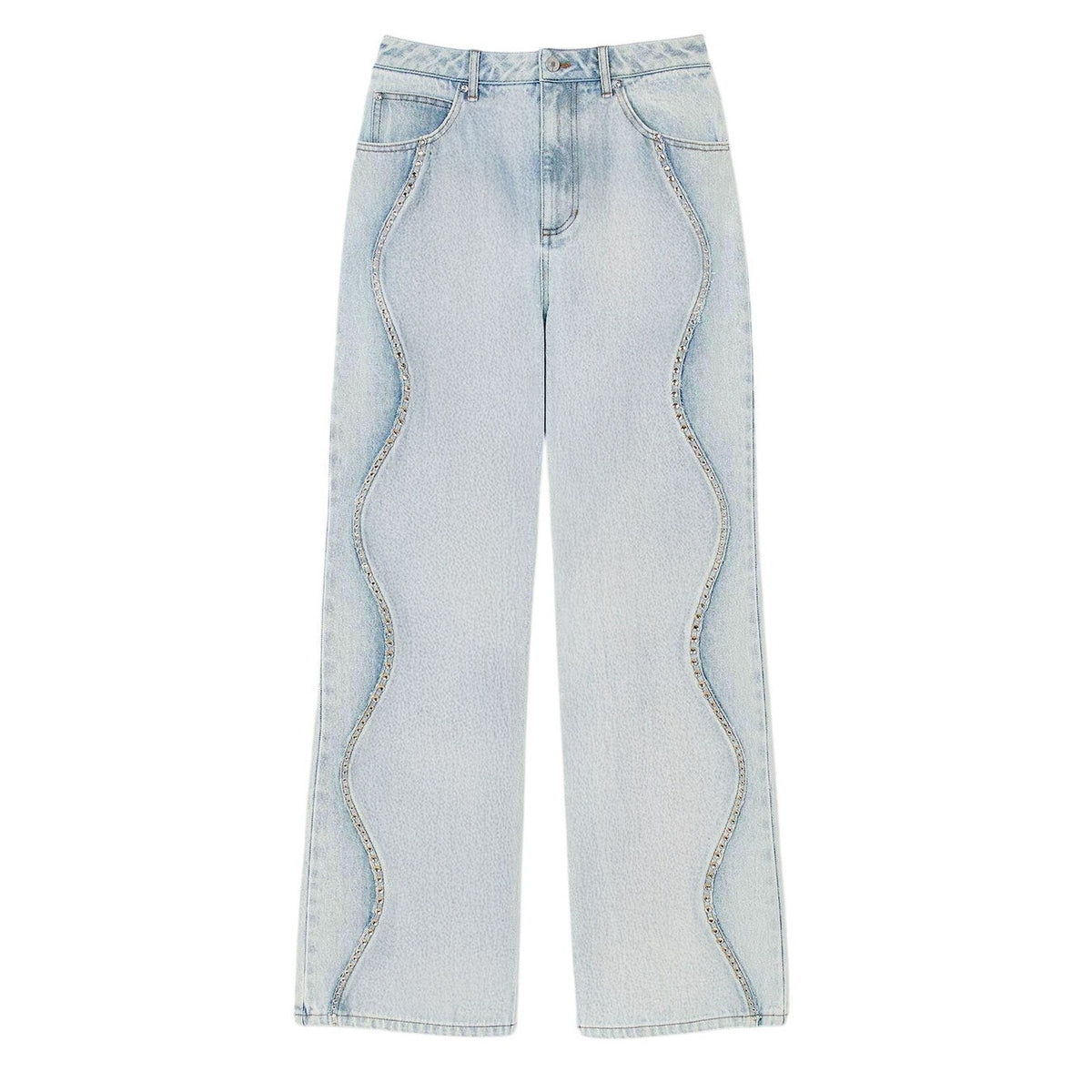 Sandro Embellished Blue Rhinestone Wave Denim Jeans Size 38 EU / US 6
