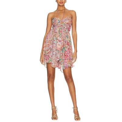 Misa Los Angeles Printed Palazzo Tile Bendetta Halter Mini Dress Size XS