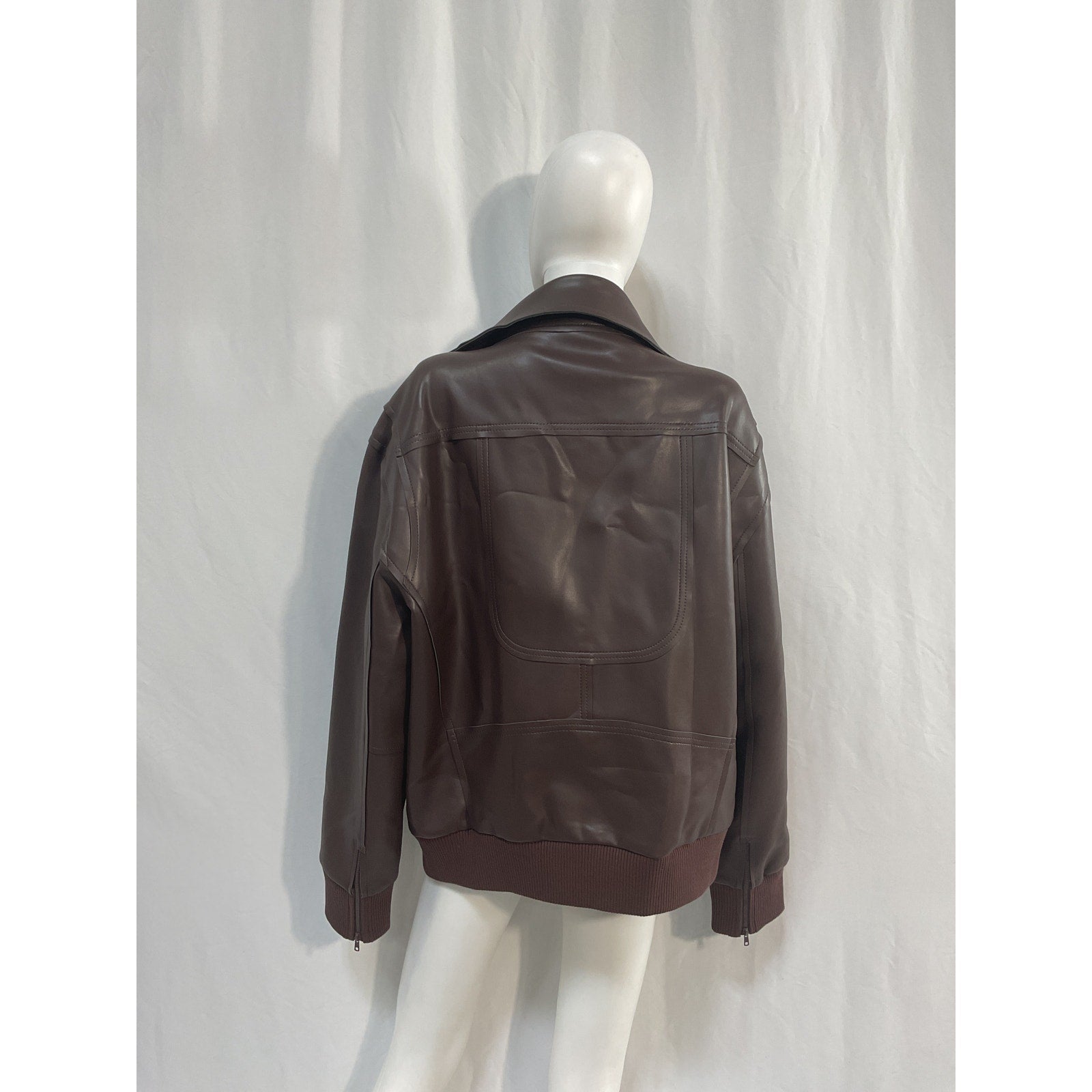 Norma Kamali Oversized Brown Polyurethane Moto Jacket Size M