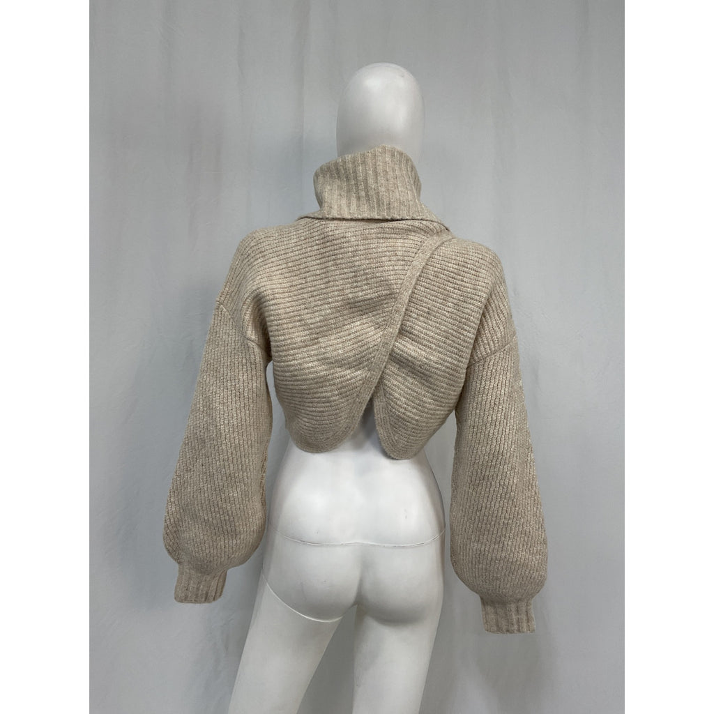 Michael Costello x Revolve  'Safia' Cream Acrylic Peek A Boo Crop Sweater Size S