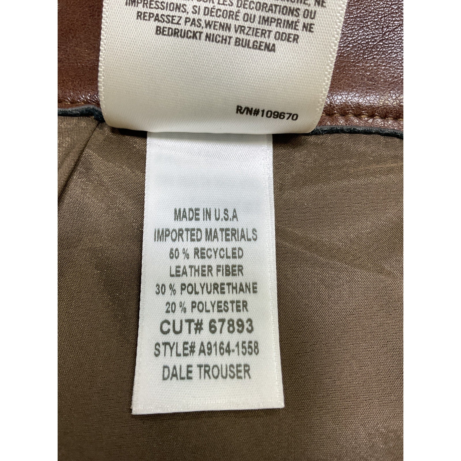 Agolde 'Dale' Brown Leather Wide Leg Carpenter Trouser Size 24