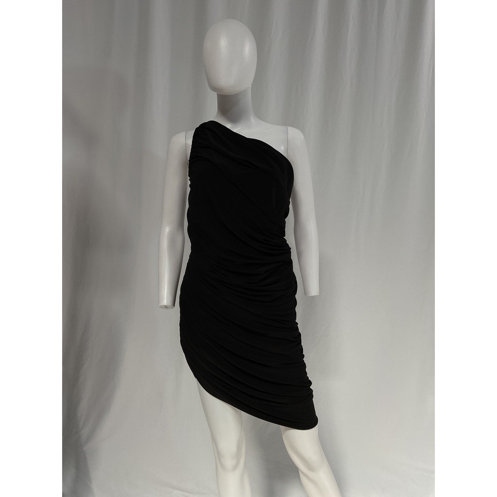 Norma Kamali 'Diana' Black One Shoulder Mini Dress Size M