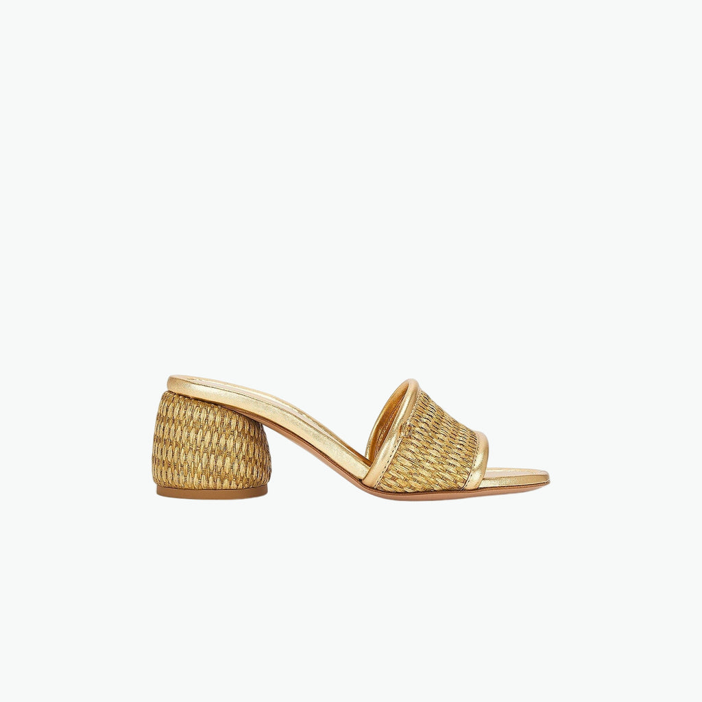 Gianvito Rossi 'Marbella & Nappa' Gold Raffia And Leather Silk Washed Mules Size 9