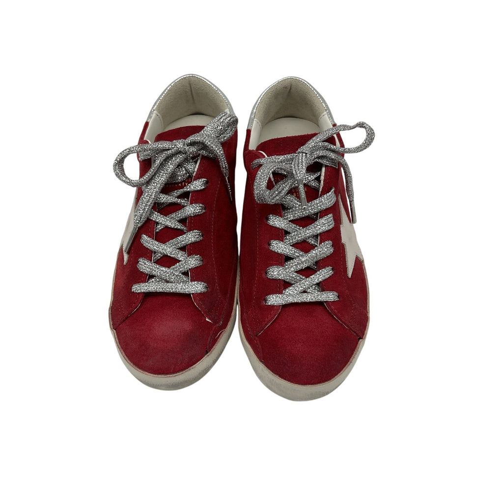 Golden Goose Super-Star Brown Rubber Distressed Metallic Leather-Trimmed Suede Sneakers Size 8