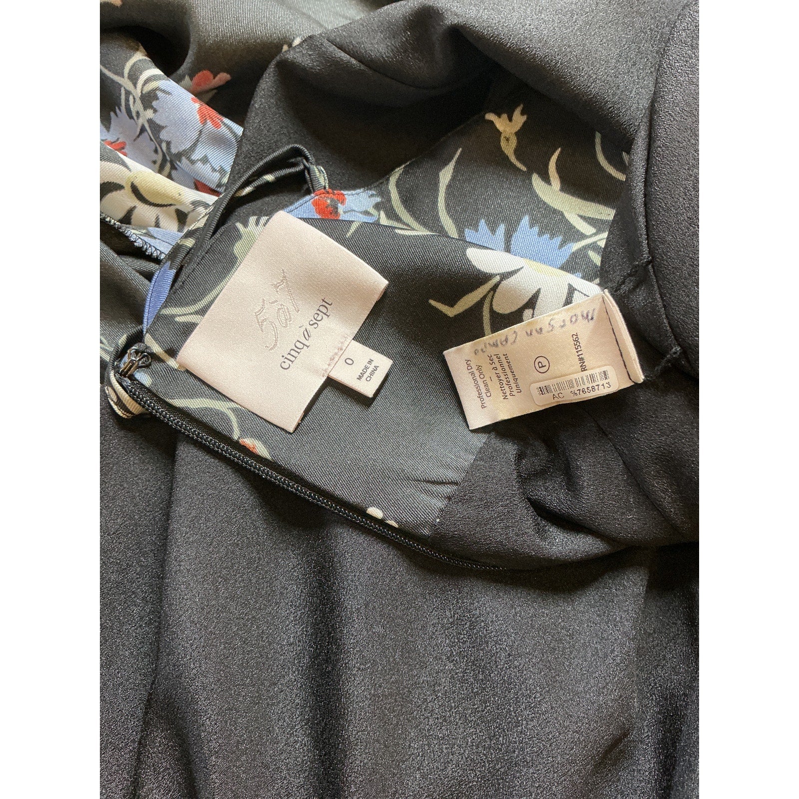 Cinq A Sept 'Penny' Black Polyester Satin Floral Ruffled Maxi Dress Size 0