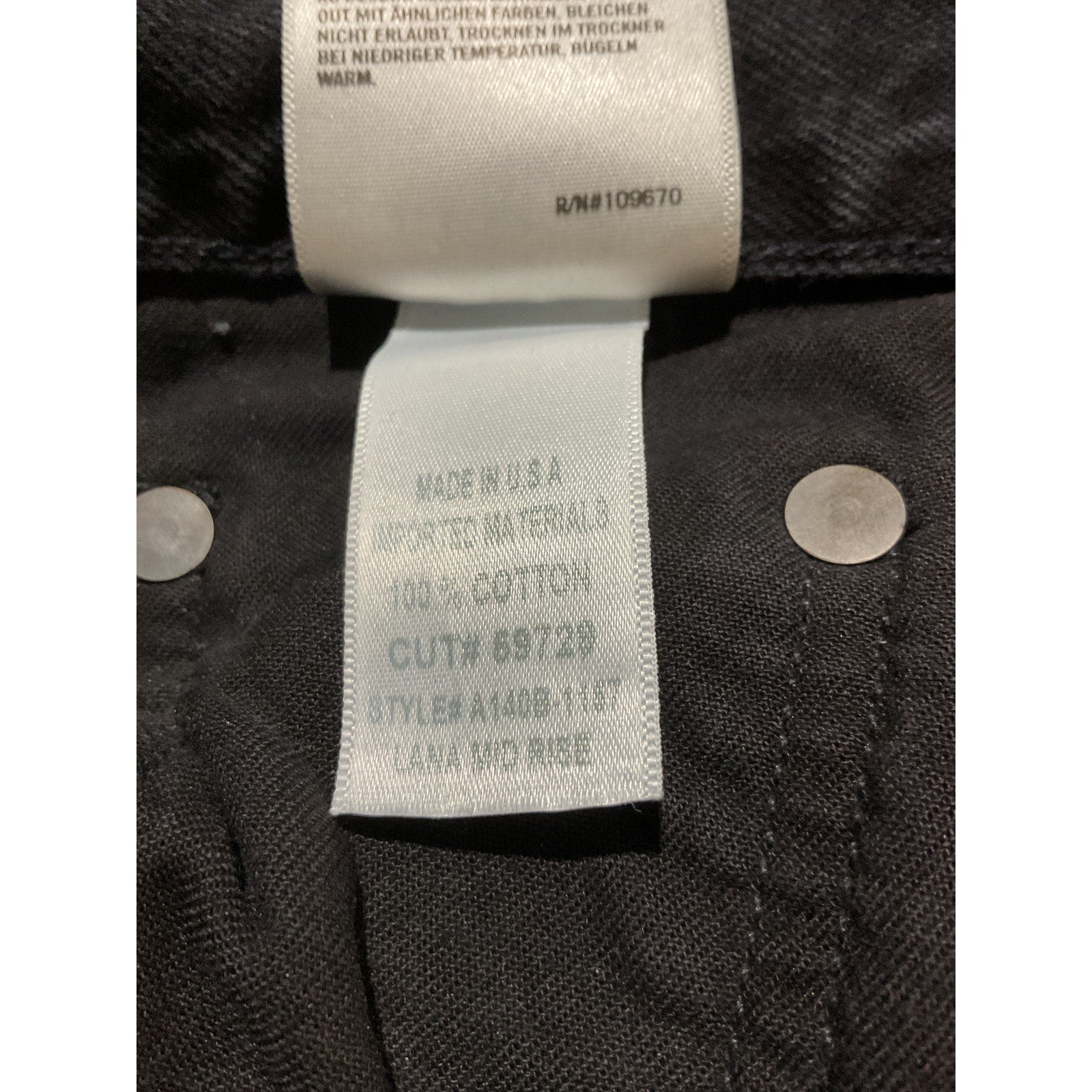 Agolde 'Lana' Black Cotton Mid Rise Straight Leg Denim Jean Size 27