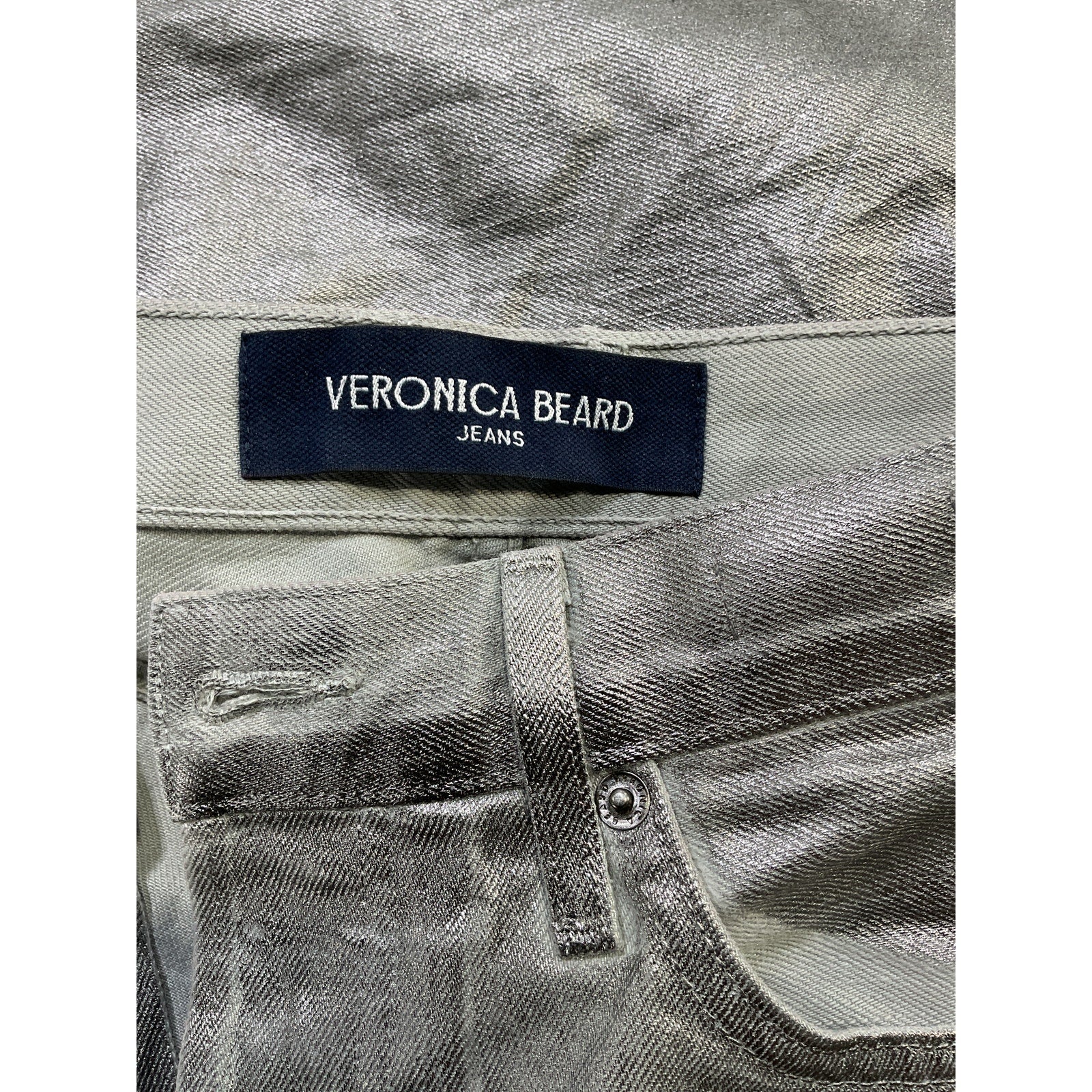 Veronica Beard 'Daniela' Silver Metallic Straight Leg Denim Jeans Size 26