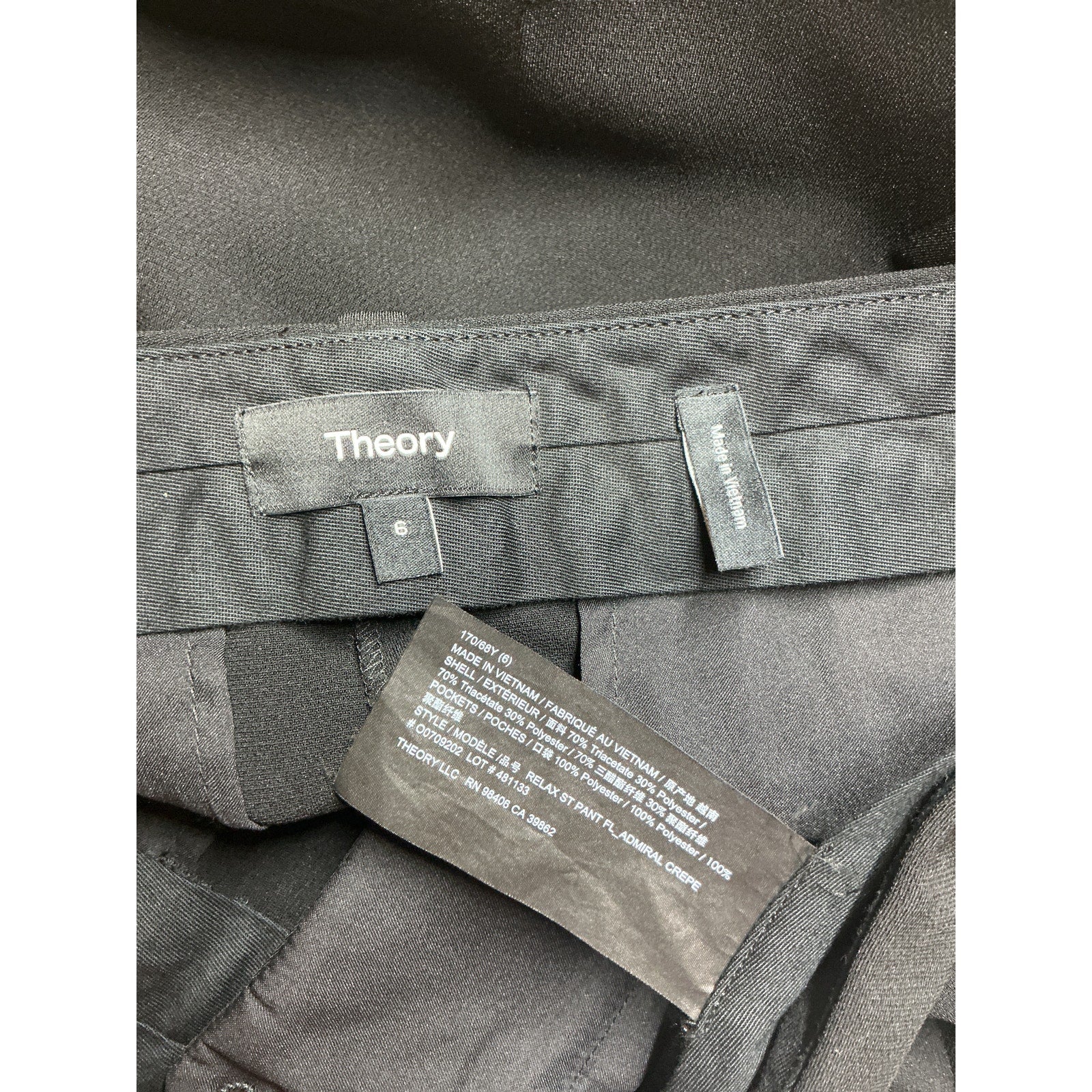 Theory Crepe Wide-Leg Black Triacetate Pants Size 6