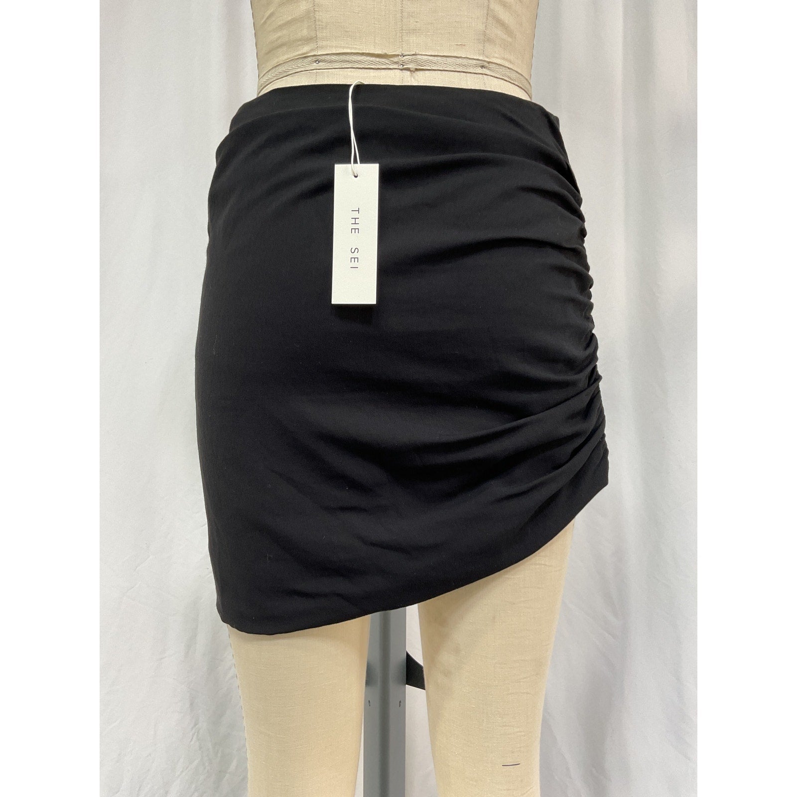 The Sei Gathered Asymmetric Black Viscose Mini Skirt Size 6 - NWT