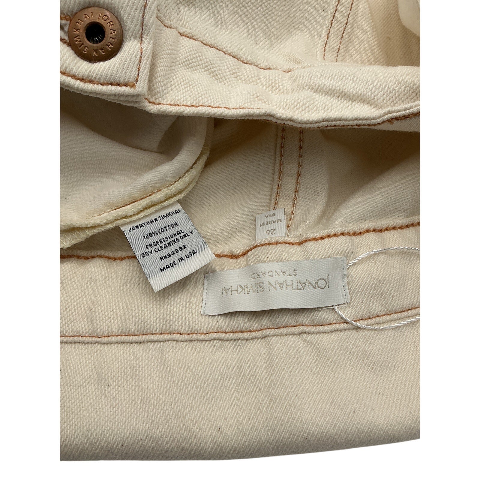 Jonathan Simkhai Standard Beige Cotton Tie Waist Denim Cargo Pants Size 26