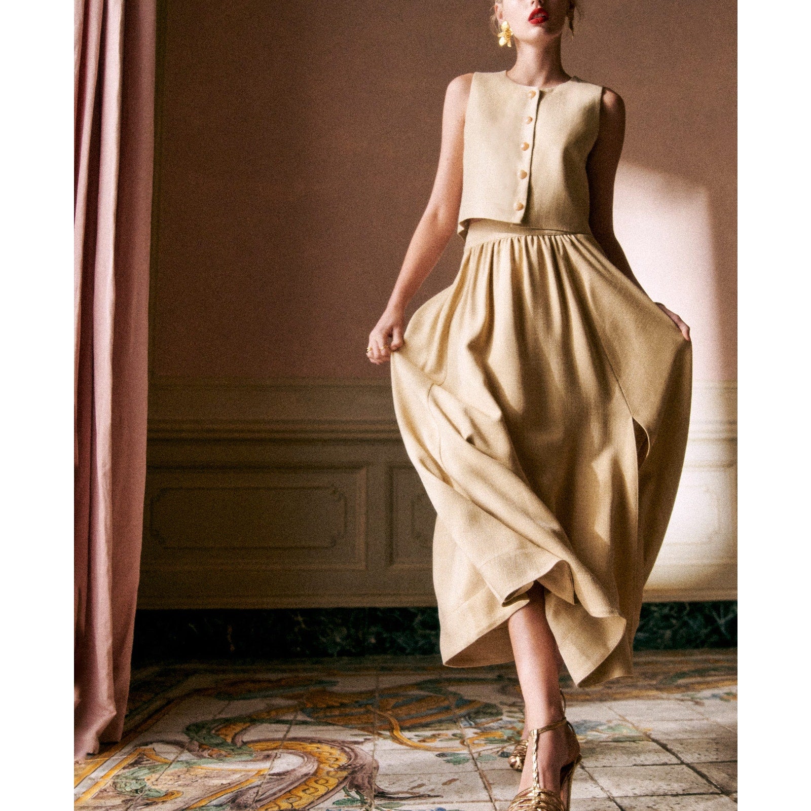 S�zane 'Sophie' Beige Viscose Skirt Size 34