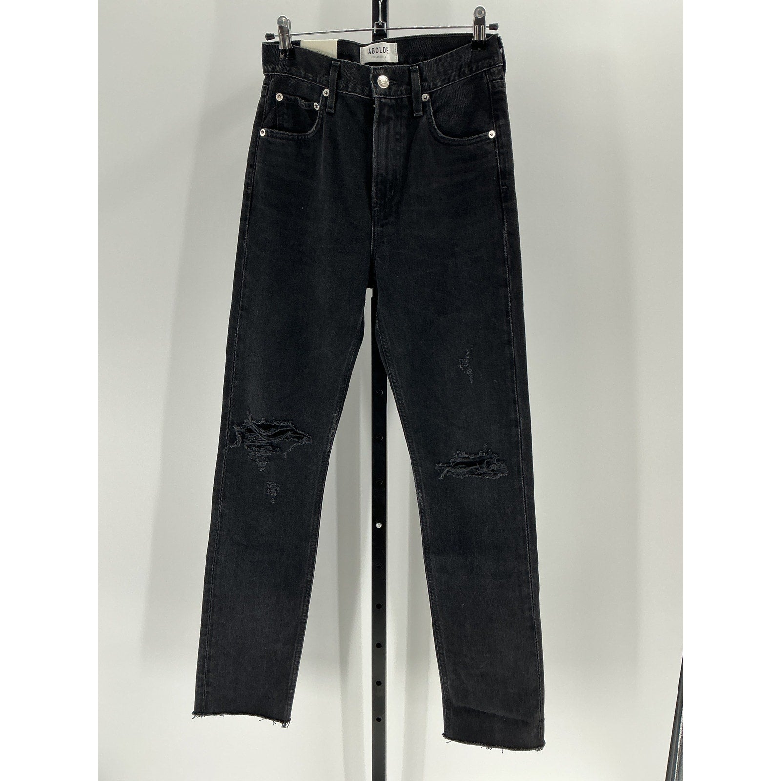 Agolde 'Cherie' Black Cotton High Rise Straight Size 24