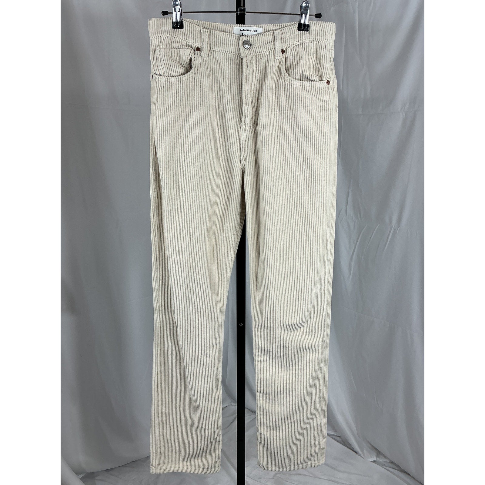 Reformation 'Cynthia' Beige High Rise Straight Long Corduroy Pants Size 27
