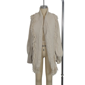 Simkhai Textured Cream Fisherman Fringe Cardigan Size L