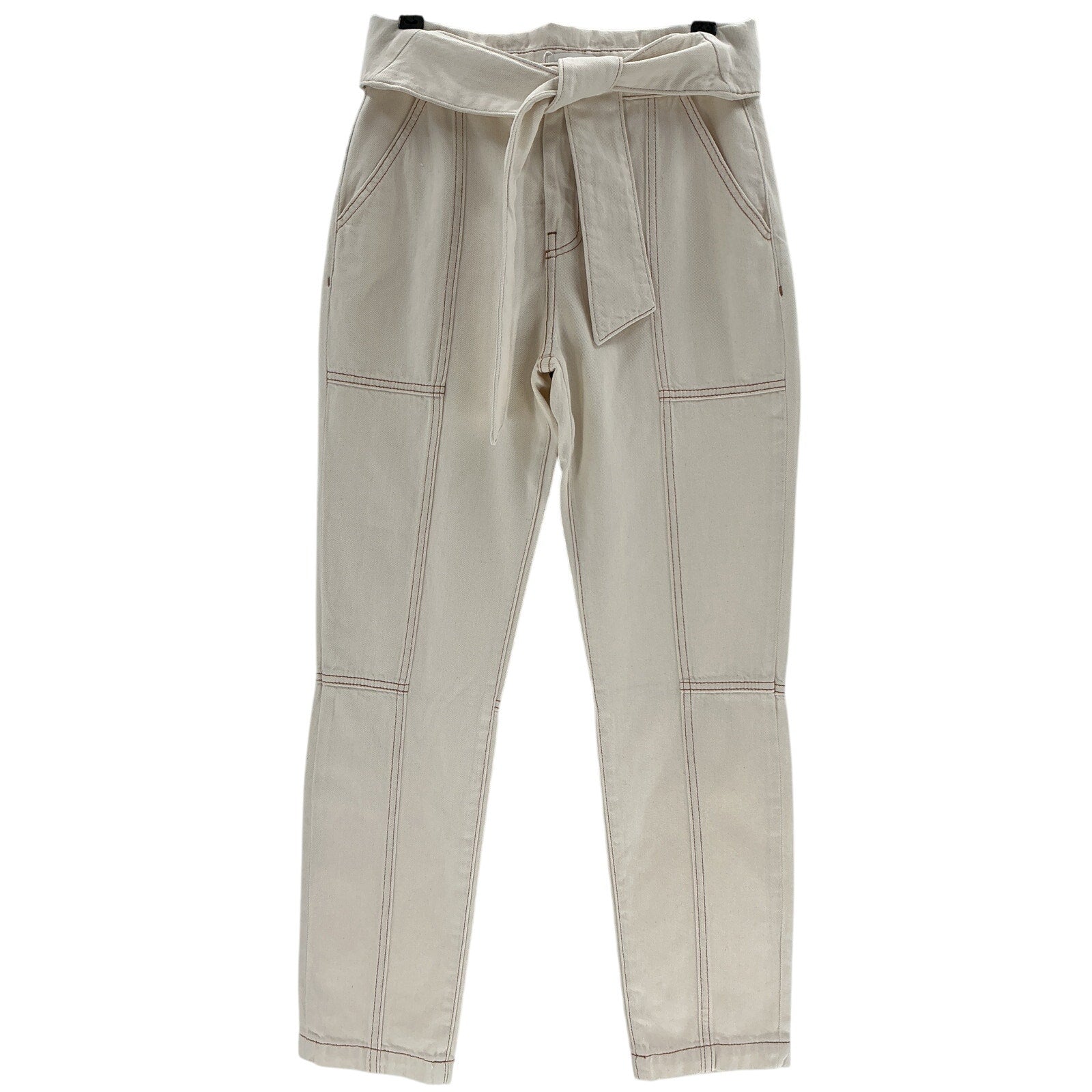 Jonathan Simkhai Standard Beige Cotton Tie Waist Denim Cargo Pants Size 26