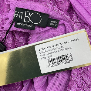 Patbo Elegant Bright Lilac Embroidered Lace Mini Dress Size 2 US / 34 Brazil NWT
