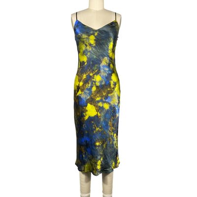 L'agence Sleek Blue Chartreuse Tie Dye Jodie Dress Size 0 NWT