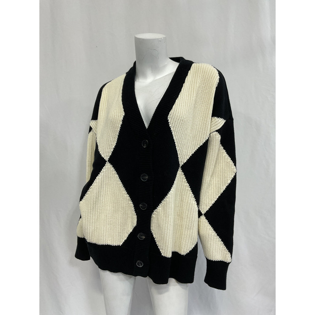 Pistola Denim 'Evelyn' Black V Neck Diamond Pattern Cardigan Size XS