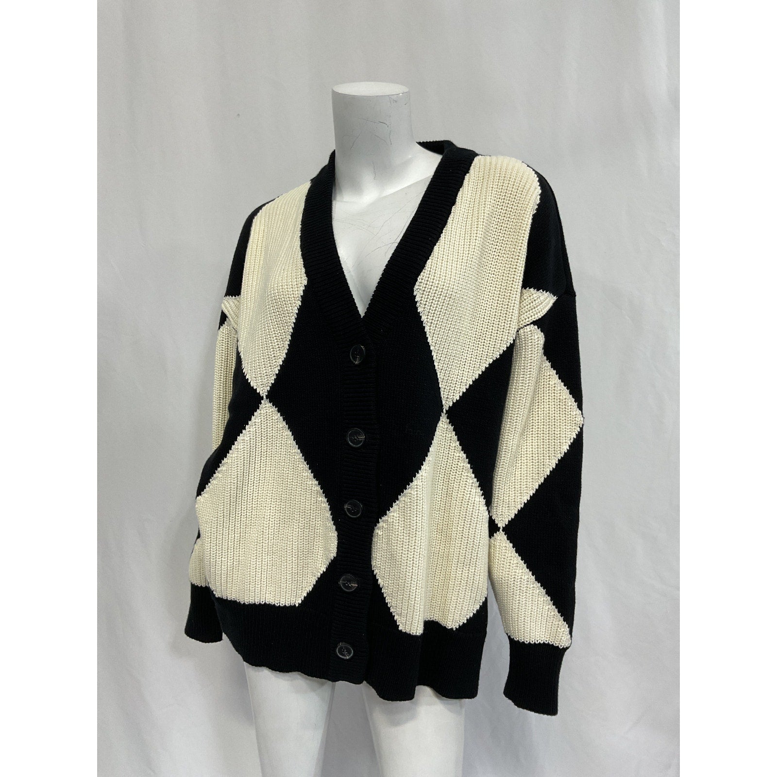 Pistola Denim 'Evelyn' Black V Neck Diamond Pattern Cardigan Size XS