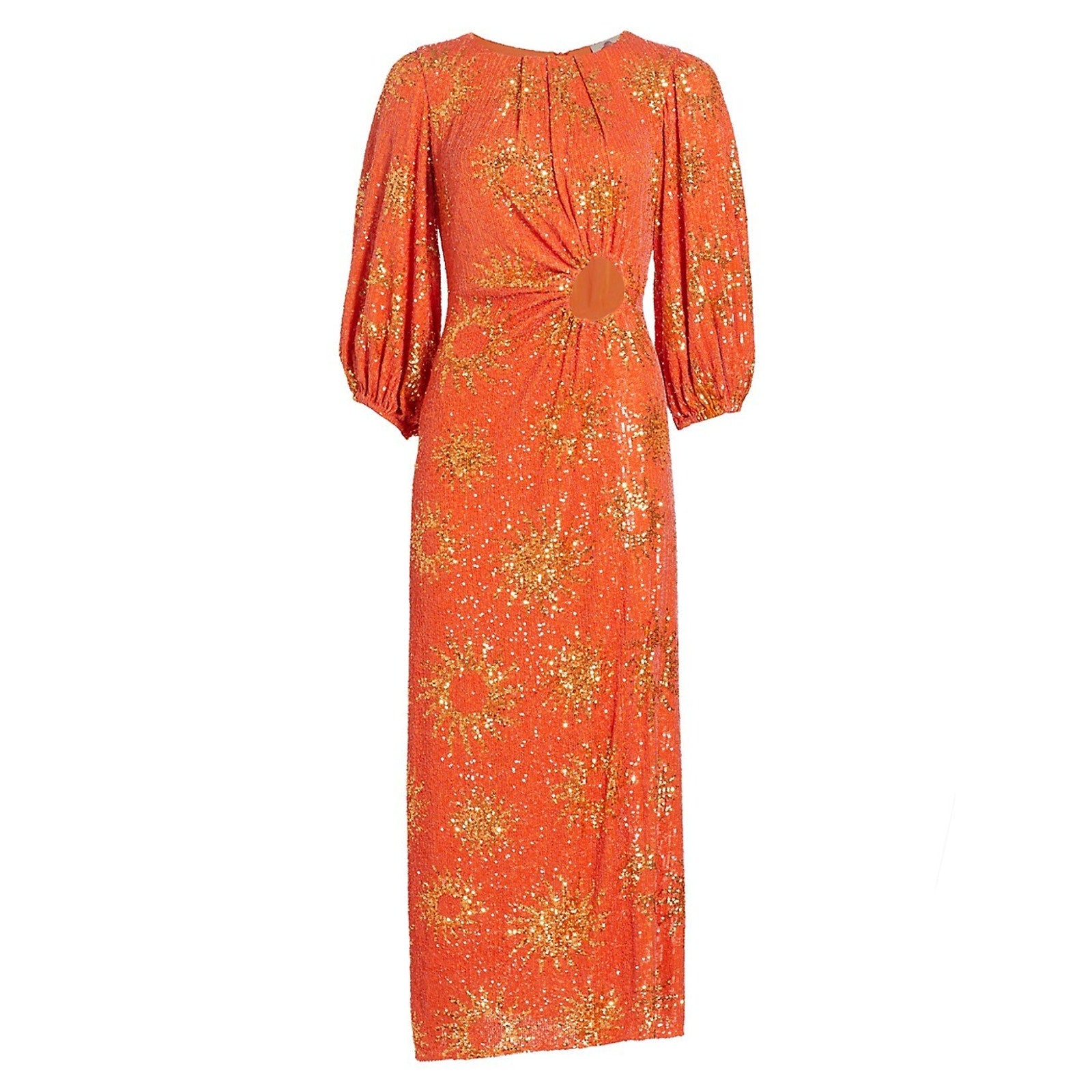Farm Rio Sunny Mood Sequin Orange Cut-Out Midi-Dress Size XXS