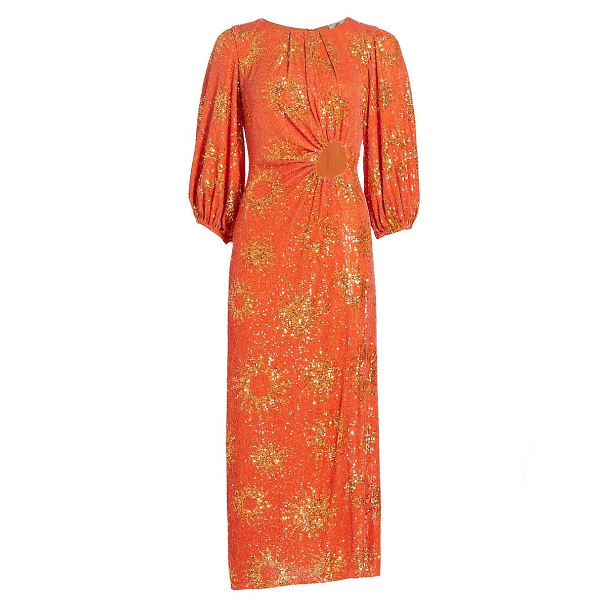 Farm Rio Sunny Mood Sequin Orange Cut-Out Midi-Dress Size XXS