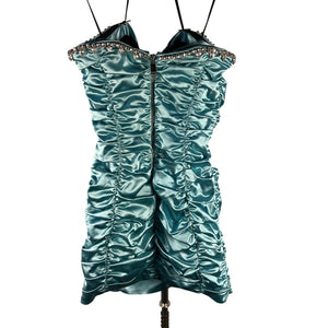 Area Embellished Blue Ruched Minidress Size 6