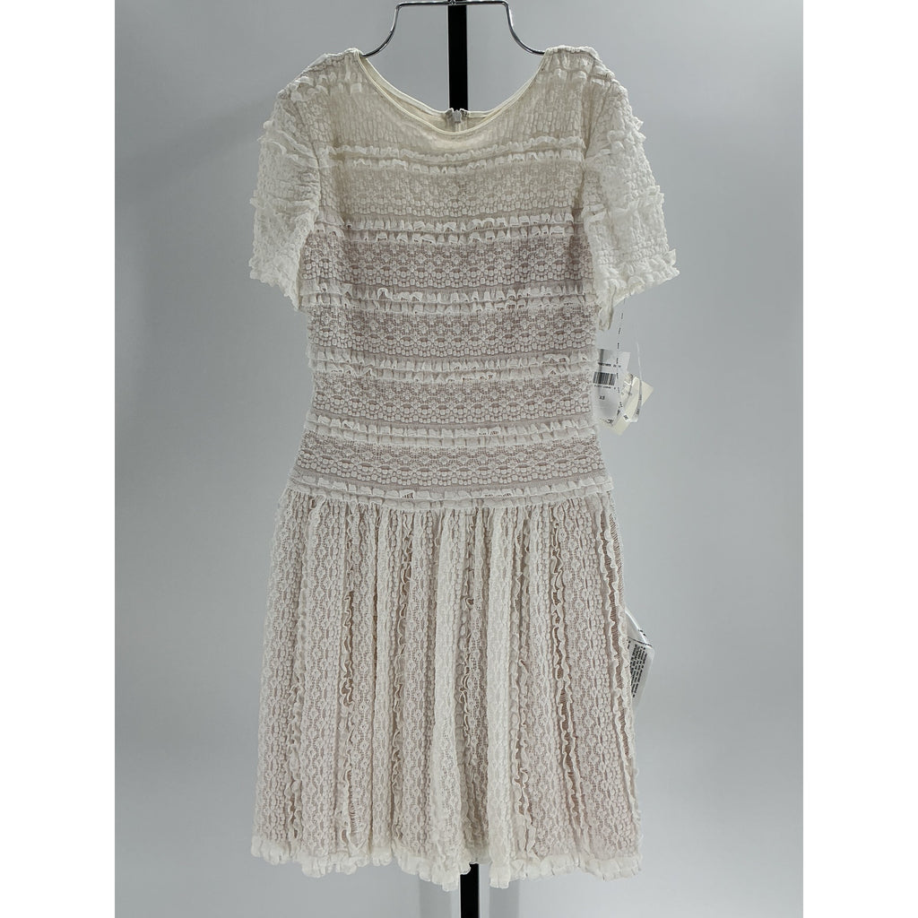 Sho Short-Sleeve White Nylon Gauze Lace Dress Size XS
