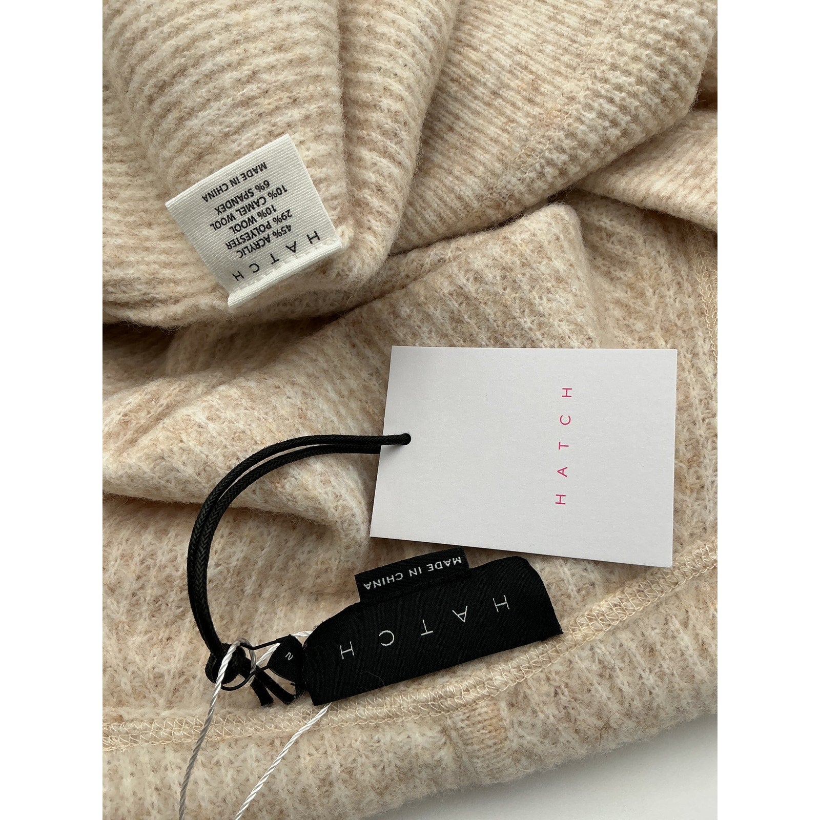 Hatch 'The Cozy' Beige Acrylic Waffle Hoodie Size 2