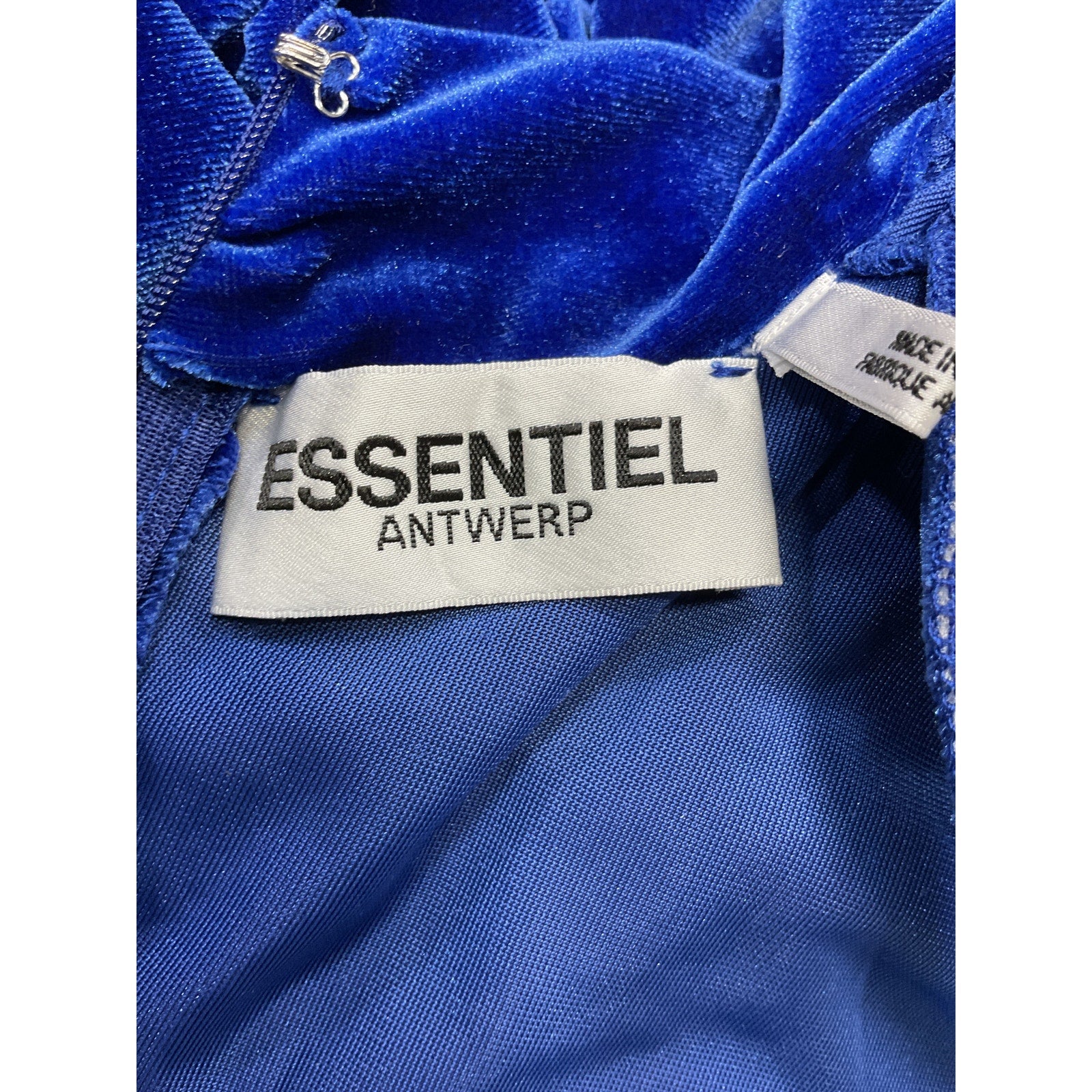 Essentiel Antwerp 'Erita' Blue Velvet Mockneck Midi Dress Size 1
