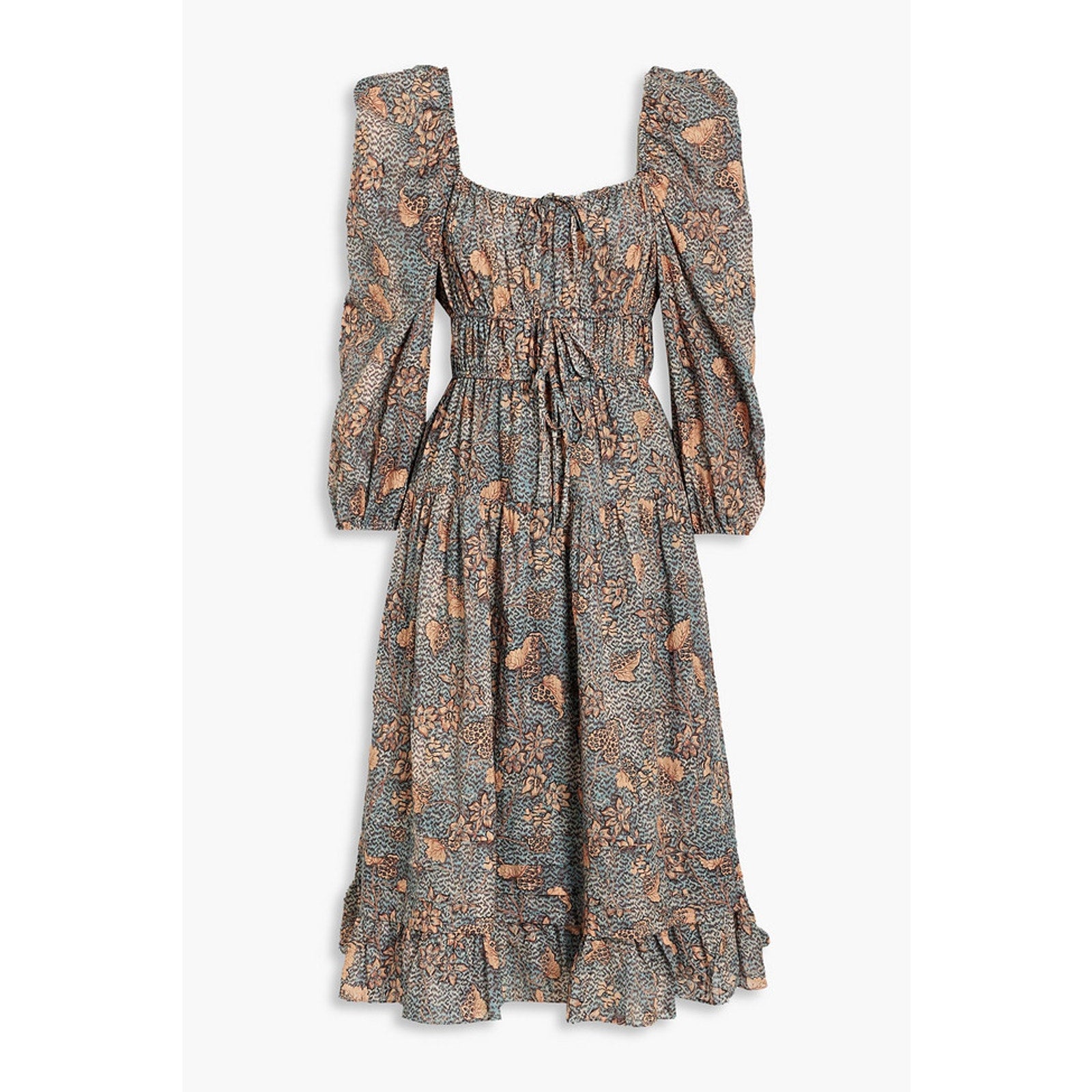 Ulla Johnson 'Isla' Black Gathered Printed Cotton-Blend Voile Midi Dress Size 2