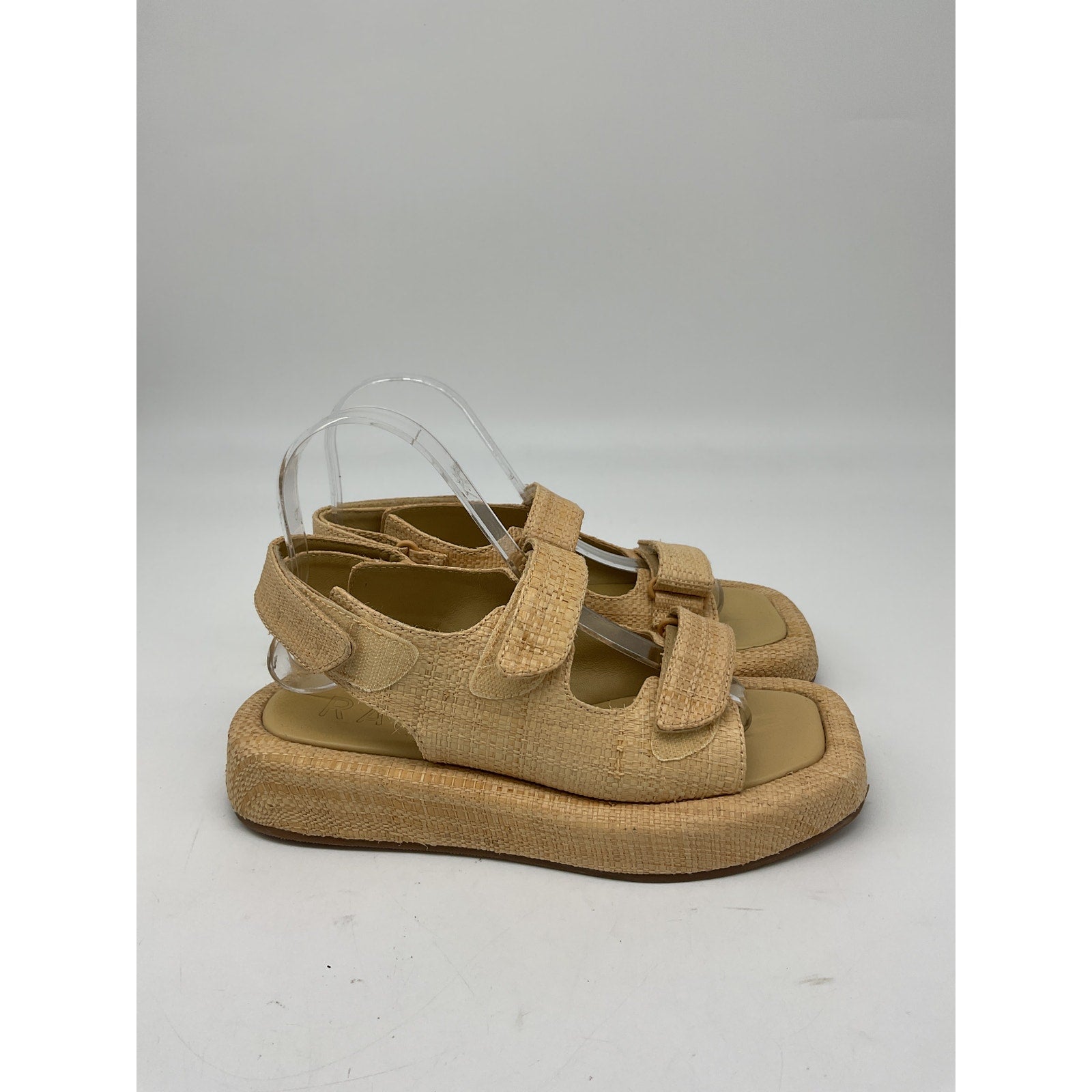 Loeffler Randall Beige Raffia Two Band Platform Sandals Size 6