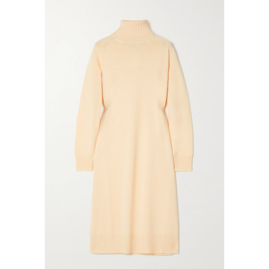 Max Mara 'Linfa' Tan Wool Turtleneck Midi Dress Size S