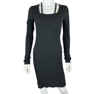 Helmut Lang Ribbed Black Cutout Cotton Jersey Mini Dress Size XS