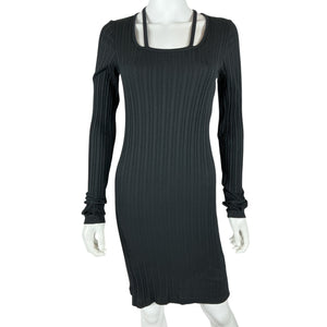 Helmut Lang Ribbed Black Cutout Cotton Jersey Mini Dress Size XS
