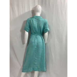 Lisa Marie Fernandez Blue Linen-Blend Gauze Midi Shirt Dress Size S